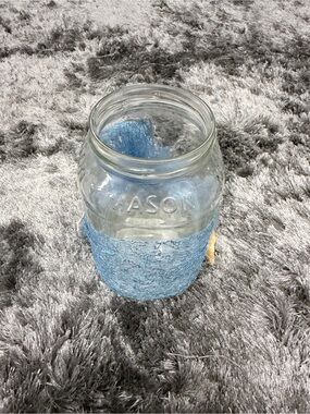 Mason Clear Jar with Light Blue Crochet Wrap